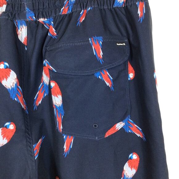 HURLEY Navy Blue Parrot Print Swim Trunks size Large - Picture 4 of 4